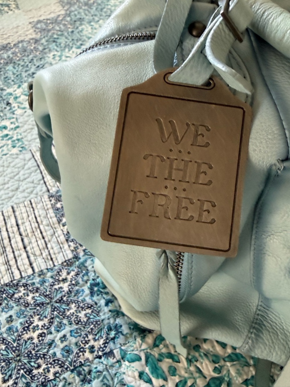 We The Free Emerson Light Blue Leather Tote - Picture 2 of 12
